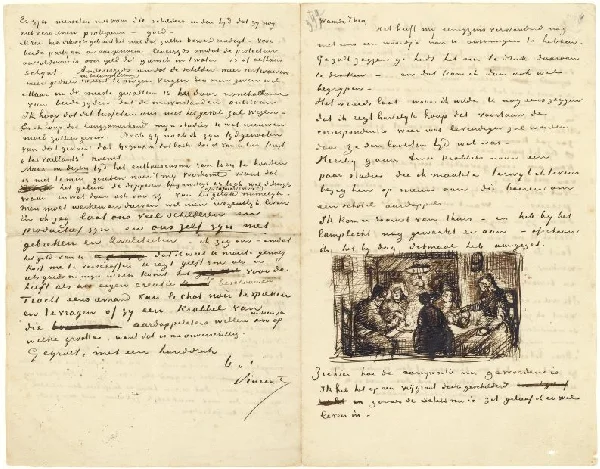 Vincent van Gogh, Letter from Vincent van Gogh to Theo van Gogh with sketch of The Potato Eaters, 1885
